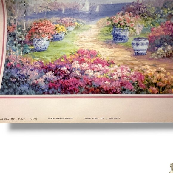 Nora DeBolt 1992 Floral Garden Print Gold Frame 12"x10" Vintage Wall Art - Picture 8 of 9